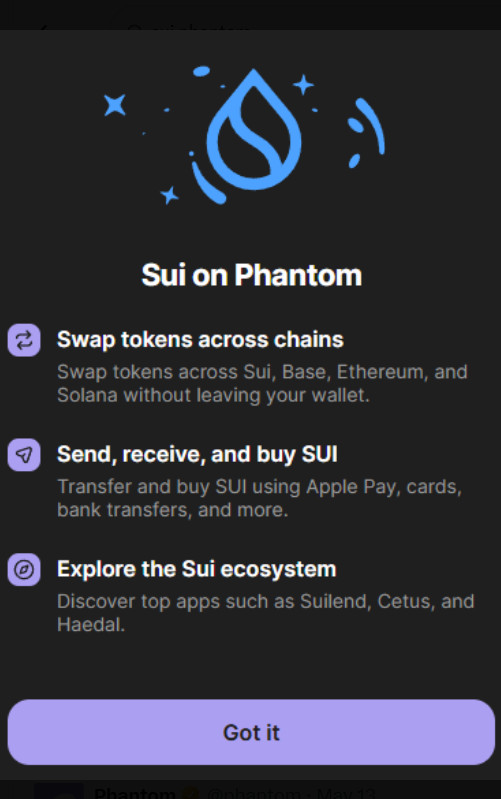 Sui Network in Phantom Wallet