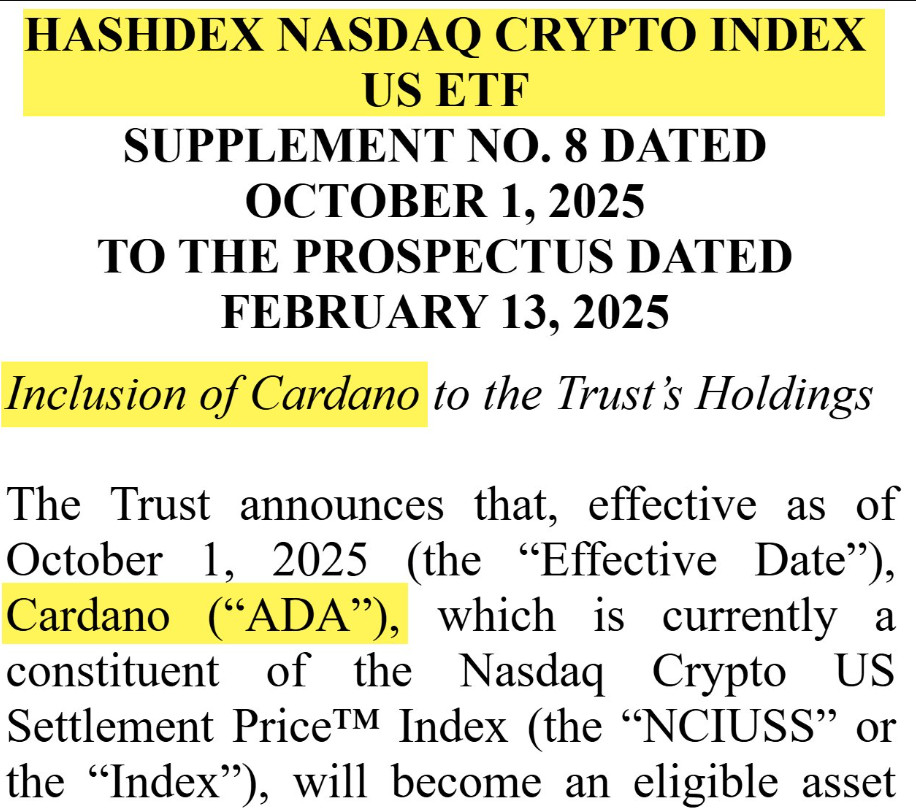 Nasdaq Cardano ETF filing